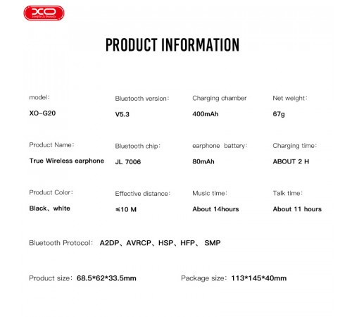 Бездротові навушники XO G20 Fencer Clip Ear