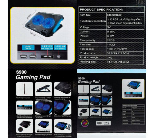 Підставка-охолоджувач для ноутбука S900 з тримачем для телефону 12-18inch (2 Fan)