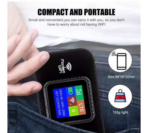 Портативний модем Mobile Wi-Fi DT2003, M9S-ELCD 300Mbps з екраном (3000mAh, 11.4Wh)