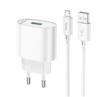 Мережевий зарядний пристрій з кабелем HOCO C109A Fighter single port QC3.0 charger set(Micro) White (6931474784827)