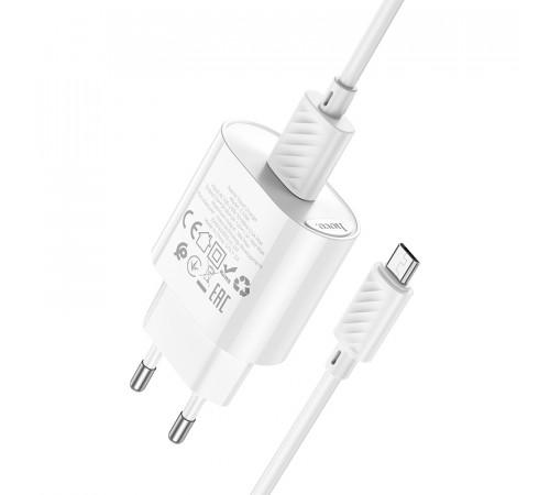 Мережевий зарядний пристрій з кабелем HOCO C109A Fighter single port QC3.0 charger set(Micro) White (6931474784827)