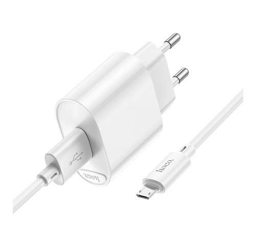 Мережевий зарядний пристрій з кабелем HOCO C109A Fighter single port QC3.0 charger set(Micro) White (6931474784827)