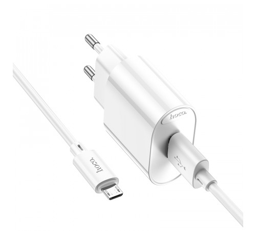 Мережевий зарядний пристрій з кабелем HOCO C109A Fighter single port QC3.0 charger set(Micro) White (6931474784827)