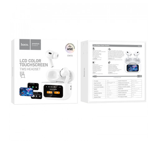 Бездротові навушники TWS HOCO EW72, ANC, Reduction touch screen, White (6942007629829)