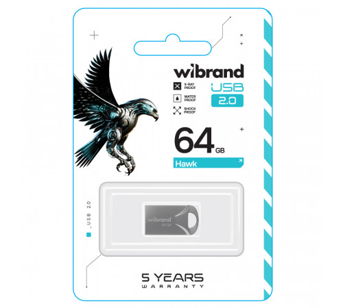 Флеш-накопичувач Wibrand USB 2.0 Hawk 64Gb Silver (WI2.0/HA64M1S)