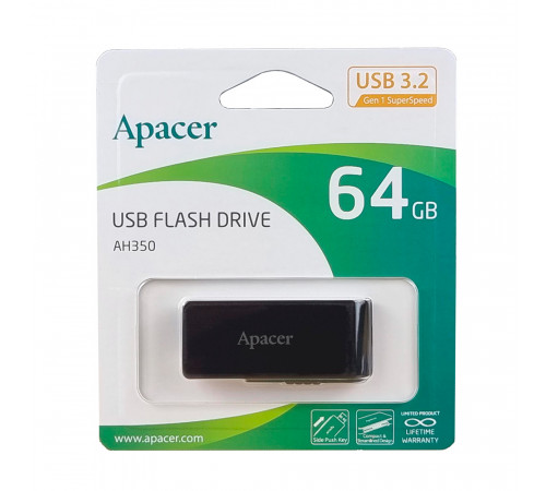 Флеш-накопичувач Apacer USB 3.2 Gen 1 AH350 64Gb Black (AP64GAH350B-1)