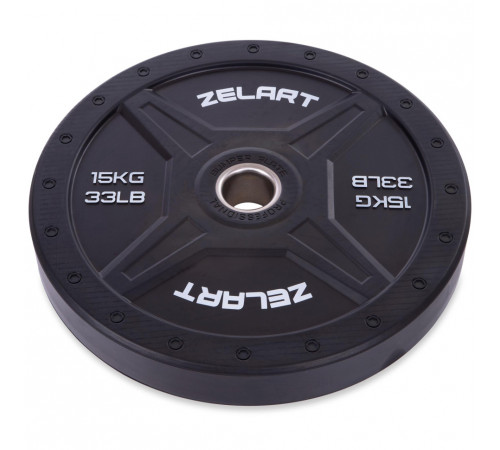 Бамперные диски резиновые Bumper Plates внутренний ø50,4мм Zelart TA-2258-15 15кг (внешний ø-45см,черный)