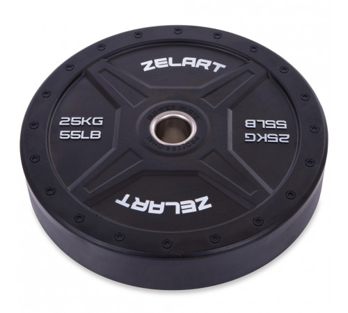 Бамперные диски резиновые Bumper Plates внутренний ø50,4мм Zelart TA-2258-25 25кг (внешний ø-45см,черный)