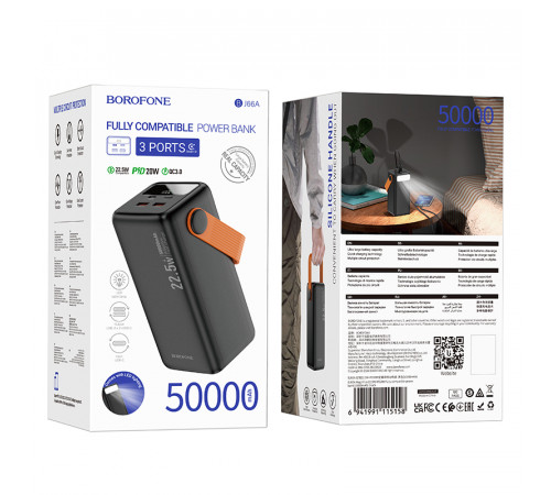 Зовнішній акумулятор BOROFONE BJ66A Magnifico 22.5W+PD20W fully compatible power bank (50000mAh) Black (6941991115158)