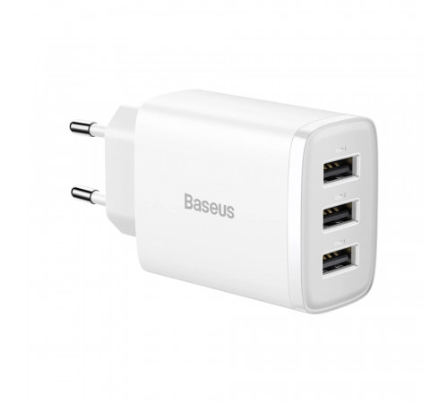 Мережевий зарядний пристрій Baseus Compact  Charger 3U 17W EU White (CCXJ020102)