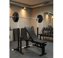 RN-Sport UM 0100. Скамья для жима, стойки для приседаний + 100 кг блинов и 4 грифа
