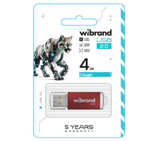 Флеш-накопичувач Wibrand USB 2.0 Cougar 4Gb Red (WI2.0/CU4P1R)