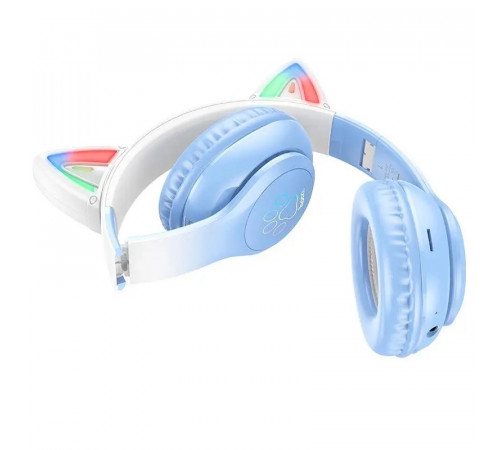 Бездротові накладні навушники HOCO W42 Cat ears BT headphones Crystal Blue (6931474795861)