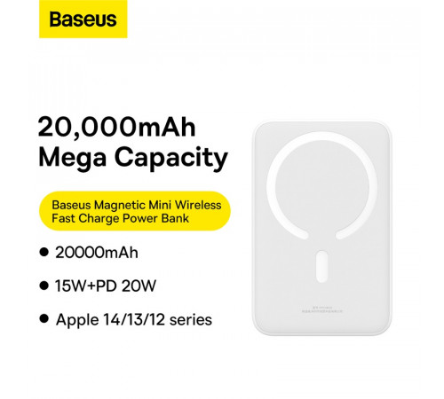 Зовнішній акумулятор Baseus Magnetic Mini Wireless Fast Charge Power Bank 20000mAh 20W White (PPCX150002)