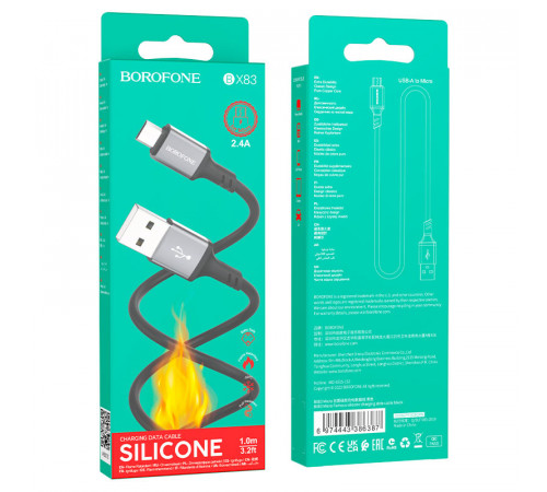 Кабель BOROFONE BX83 Micro Famous silicone charging data cable Black (6974443386387)