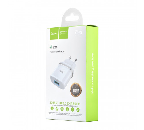 Мережевий зарядний пристрій HOCO C12Q Smart QC3.0 charger 18W White (6931474716262)