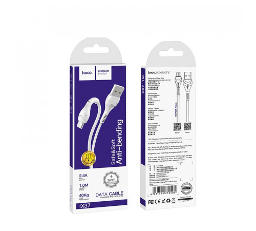 Кабель HOCO X37 USB to Micro 2.4A, 1m, PVC, PVC connectors, White (6931474710505)