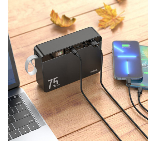 Зовнішній акумулятор HOCO J94 Overlord 22.5W fully compatible power bank(75000mAh) Black (6931474779175)