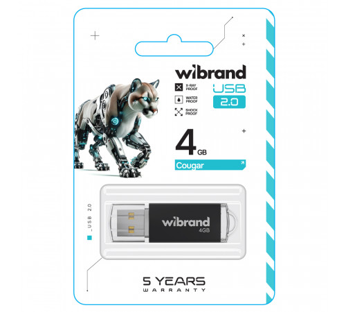 Флеш-накопичувач Wibrand USB 2.0 Cougar 4Gb Black (WI2.0/CU4P1B)