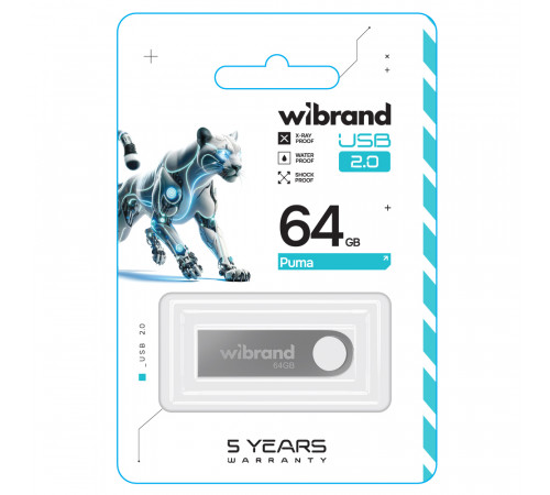 Флеш-накопичувач Wibrand USB 2.0 Puma 64Gb Silver (WI2.0/PU64U1S)
