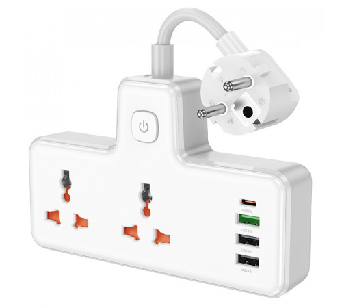 Мережевий подовжувач HOCO  AC12A Reise 2-position expansion socket(PD30W/1C3A) (8.5 cm) White (6942007607100)