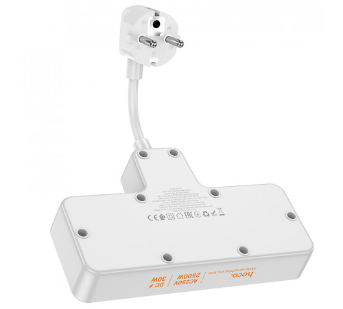 Мережевий подовжувач HOCO  AC12A Reise 2-position expansion socket(PD30W/1C3A) (8.5 cm) White (6942007607100)