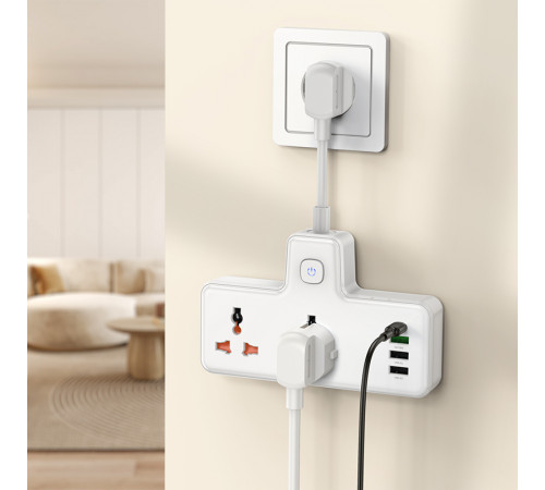Мережевий подовжувач HOCO  AC12A Reise 2-position expansion socket(PD30W/1C3A) (8.5 cm) White (6942007607100)