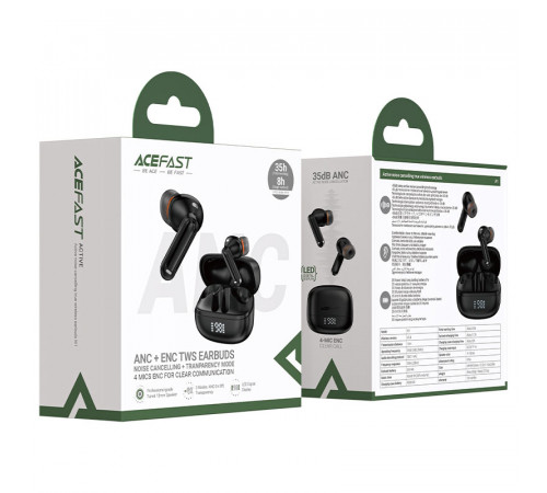 Бездротові навушники TWS ACEFAST W1 ANC+ENC, IPX4, Black (6974316283614)