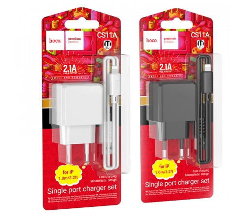 Мережевий зарядний пристрій Hoco CS11A Ocean 2.1A Lightning