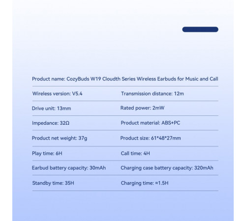 Бездротові навушники Remax W19 Cloudth Series CozyBuds