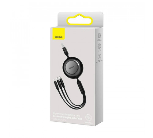 Кабель Baseus Free2Draw Retractable Crystal Fast Charging Data Cable USB to M+L+C 3.5A 1.1m Cluster Black (P10368700111-02)