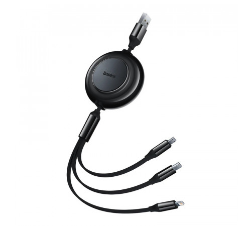 Кабель Baseus Free2Draw Retractable Crystal Fast Charging Data Cable USB to M+L+C 3.5A 1.1m Cluster Black (P10368700111-02)