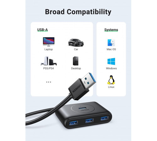 USB-хаб UGREEN CR113 USB 3.0 Hub  1m (Black) (UGR-20291) (UGR-20291)