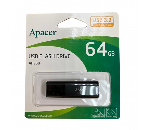Флеш-накопичувач Apacer USB 3.2 Gen 1 AH25B 64Gb Black (AP64GAH25BB-1)
