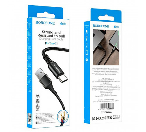 Кабель BOROFONE BX54 Ultra bright Type-C 1m 2.4A Black (6931474745835)