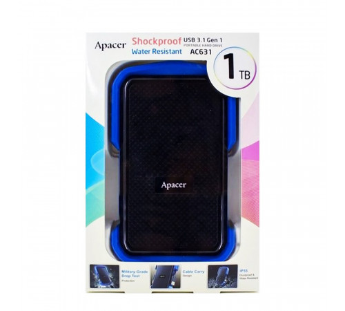 Зовнішній жорсткий диск PHD External 2.5'' Apacer USB 3.1 AC631 1TB Black/Blue (color box) (AP1TBAC631U-1)