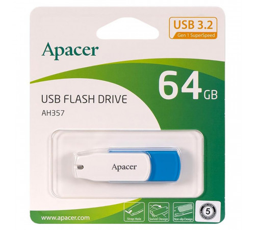 Флеш-накопичувач Apacer USB 3.2 Gen 1 AH357 64GB Blue (AP64GAH357U-1)