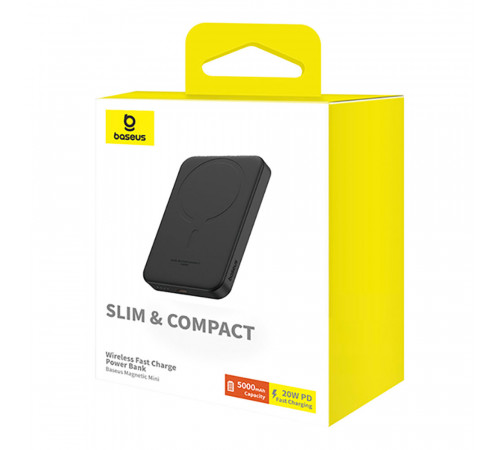 Зовнішній акумулятор Baseus Magnetic Mini Wireless Fast Charge Power Bank 5000mAh 20W Cluster Black（With Simple Series Charging Cable Type-C to Type-C (P10022107113-00)