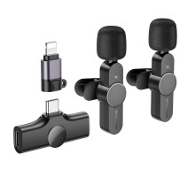 Бездротова мікрофонна система BOROFONE BFK12 Trophy lavalier dual-mic (iP/Type-C) Black (6941991106408)