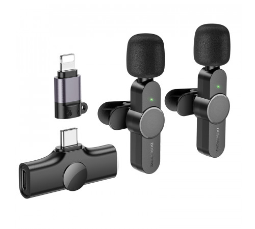 Бездротова мікрофонна система BOROFONE BFK12 Trophy lavalier dual-mic (iP/Type-C) Black (6941991106408)