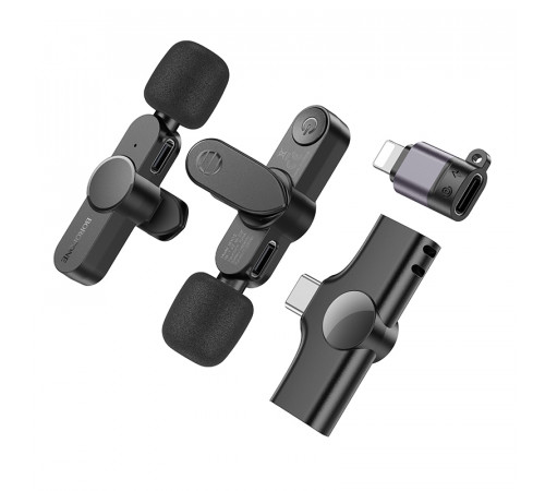 Бездротова мікрофонна система BOROFONE BFK12 Trophy lavalier dual-mic (iP/Type-C) Black (6941991106408)