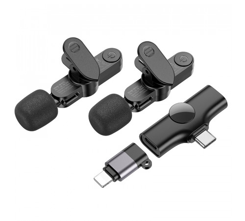 Бездротова мікрофонна система BOROFONE BFK12 Trophy lavalier dual-mic (iP/Type-C) Black (6941991106408)