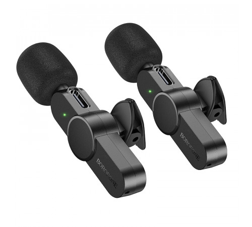 Бездротова мікрофонна система BOROFONE BFK12 Trophy lavalier dual-mic (iP/Type-C) Black (6941991106408)