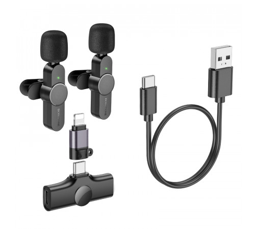 Бездротова мікрофонна система BOROFONE BFK12 Trophy lavalier dual-mic (iP/Type-C) Black (6941991106408)