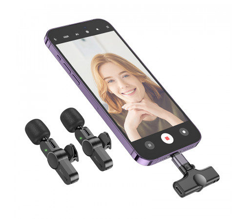 Бездротова мікрофонна система BOROFONE BFK12 Trophy lavalier dual-mic (iP/Type-C) Black (6941991106408)