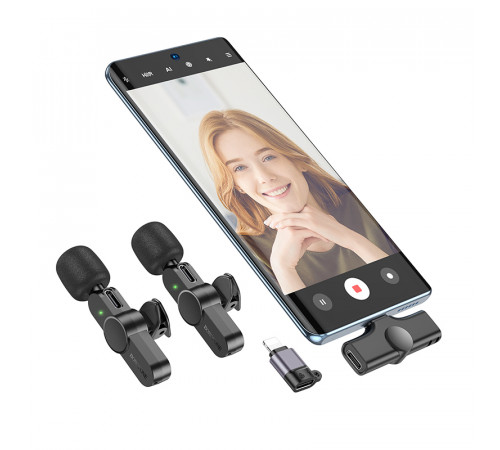 Бездротова мікрофонна система BOROFONE BFK12 Trophy lavalier dual-mic (iP/Type-C) Black (6941991106408)
