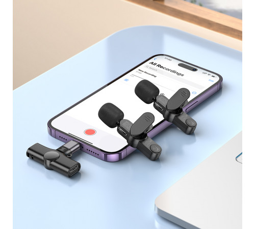 Бездротова мікрофонна система BOROFONE BFK12 Trophy lavalier dual-mic (iP/Type-C) Black (6941991106408)