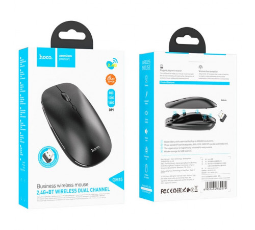 Маніпулятор миша HOCO GM15 Art dual-mode business wireless mouse Black (6931474760579)