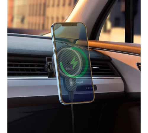 Автотримач для телефона з БЗП HOCO CA85 Ultra-fast magnetic wireless charging car holder Black (6931474745484)