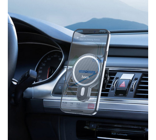 Автотримач для телефона з БЗП HOCO CA85 Ultra-fast magnetic wireless charging car holder Black (6931474745484)